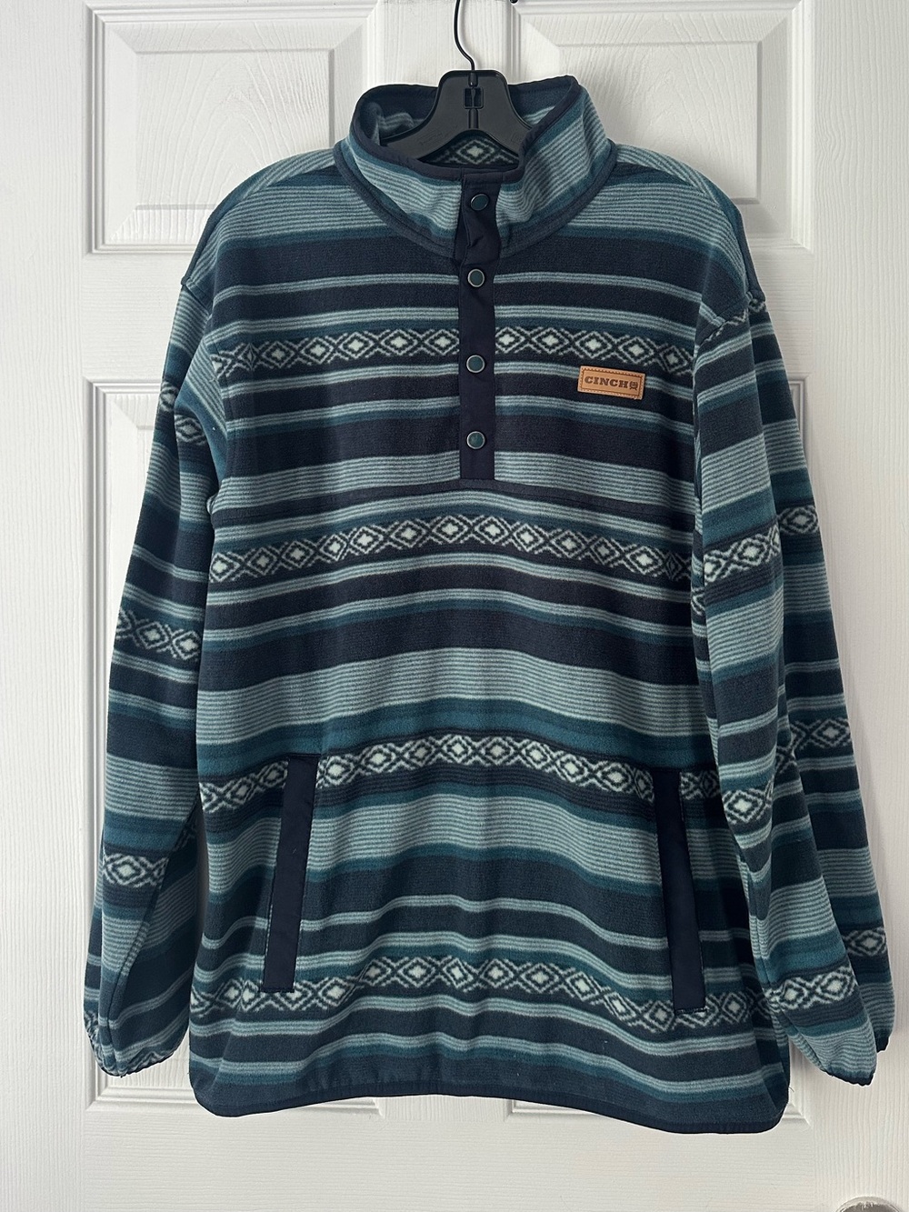 Cinch Mens Southwestern Print Polar Fleece Pullover - Green Medium